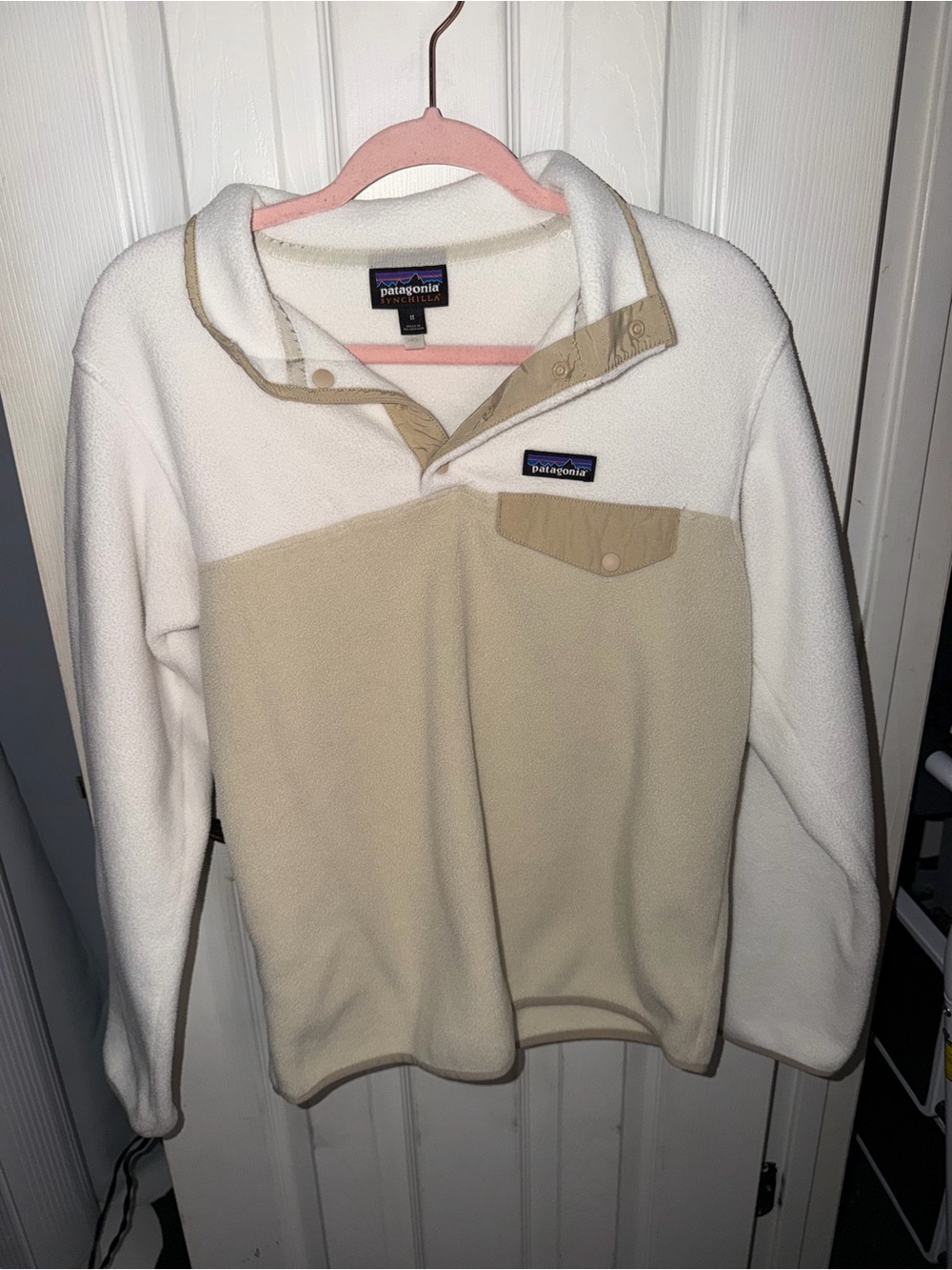 Patagonia Two-Tone Cream and Tan Fleece Snap Pullover